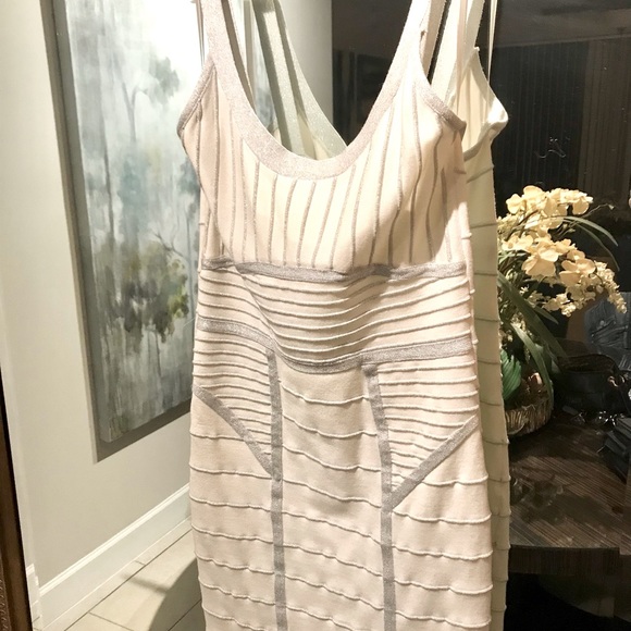 NEW Arden B Bandage Tank Dress White & Silver Metallic Ribbed size Large - Picture 7 of 10